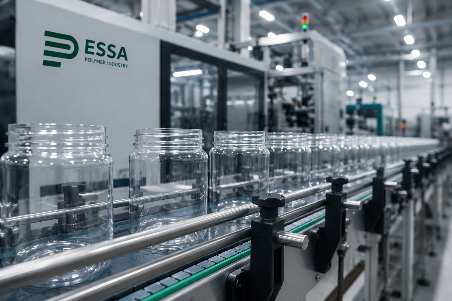 Rigid packaging moving through the Essa Polymer production facility