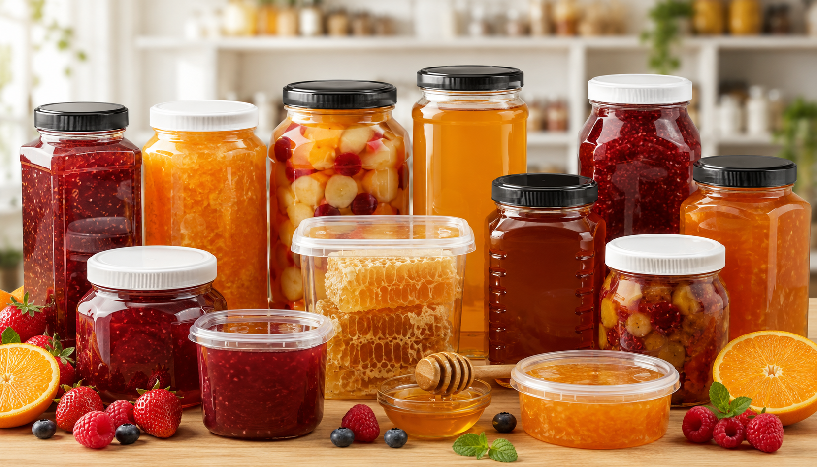 Rigid plastic jars for jams honey and preserved foods
